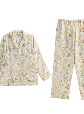 秋鹿抑菌纯棉双层纱睡衣女月子服