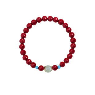 AJIDOU阿吉豆手串女款和田玉朱砂手链红色轻奢串珠新年礼物手饰品