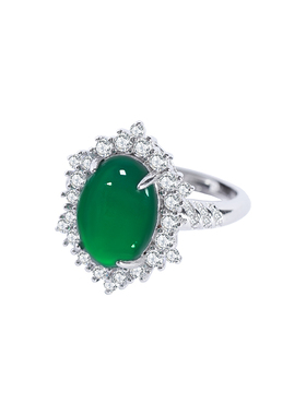 天然绿色玉髓白玛瑙戒指女