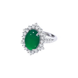 天然绿色玉髓白玛瑙玉石戒指女小众设计轻奢高级感新中式新款指环