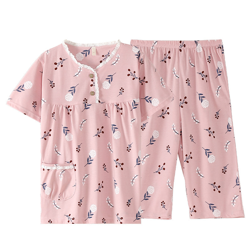 女大码中老年短袖七分裤家居服
