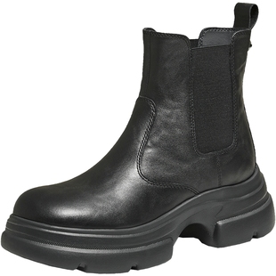 TATA他她靴子2025新款牛皮烟筒靴加绒厚底切尔西靴短靴7OL44DD5