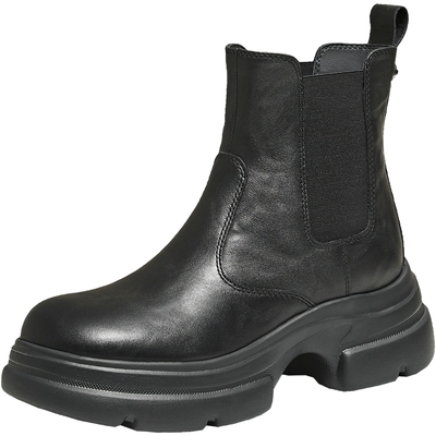 TATA他她靴子2025新款牛皮烟筒靴加绒厚底切尔西靴短靴7OL44DD5