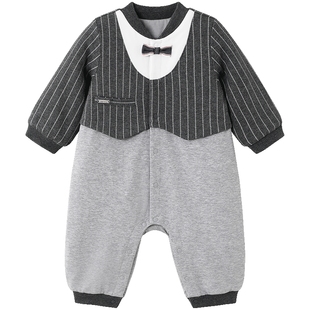 [夹棉保暖]英氏婴儿衣服连体衣冬季男童男宝宝新款哈衣爬服冬装