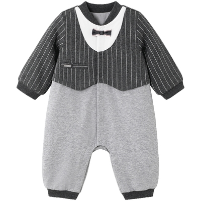 英氏连身衣冬季男宝假两件哈衣