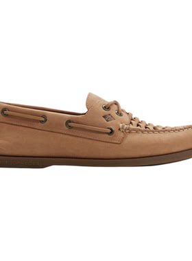 美国SPERRY编织镂空牛皮吸汗夏季光脚帆船鞋系带休闲皮鞋真皮里男