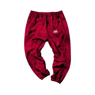 NE潮牌大码男装加绒卫裤红色蜡染垂感加大秋冬百搭休闲运动长裤男