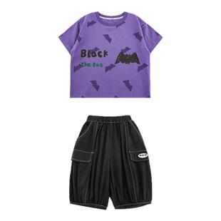 幼悠 男童2026夏季新款涂鸦水果短袖T恤宽松清凉五分裤儿童套装潮