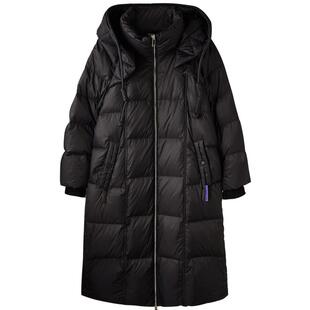 U/TI黑色长款拉链连帽羽绒服女装百搭通勤风外套尤缇时尚冬季新款