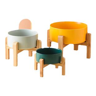 玛特利陶瓷宠物碗加高木架护颈椎大口径猫碗狗碗防打翻猫食盆水碗