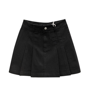 韩版黑色高腰牛仔短裙女显瘦2025夏天新款小众设计A字百褶半身裙