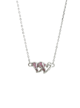 无怯纯银樱花粉甜酷爱心项链