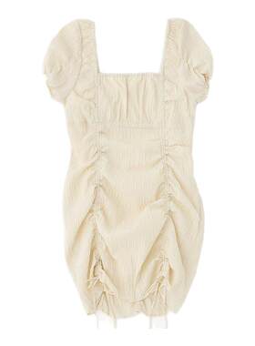 MOUSSY 春季新品纯欲辣妹风抽褶方领短款连衣裙010ISP33-6301