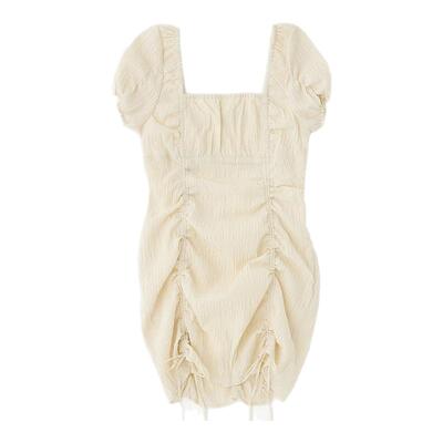 MOUSSY 春季新品纯欲辣妹风抽褶方领短款连衣裙010ISP33-6301