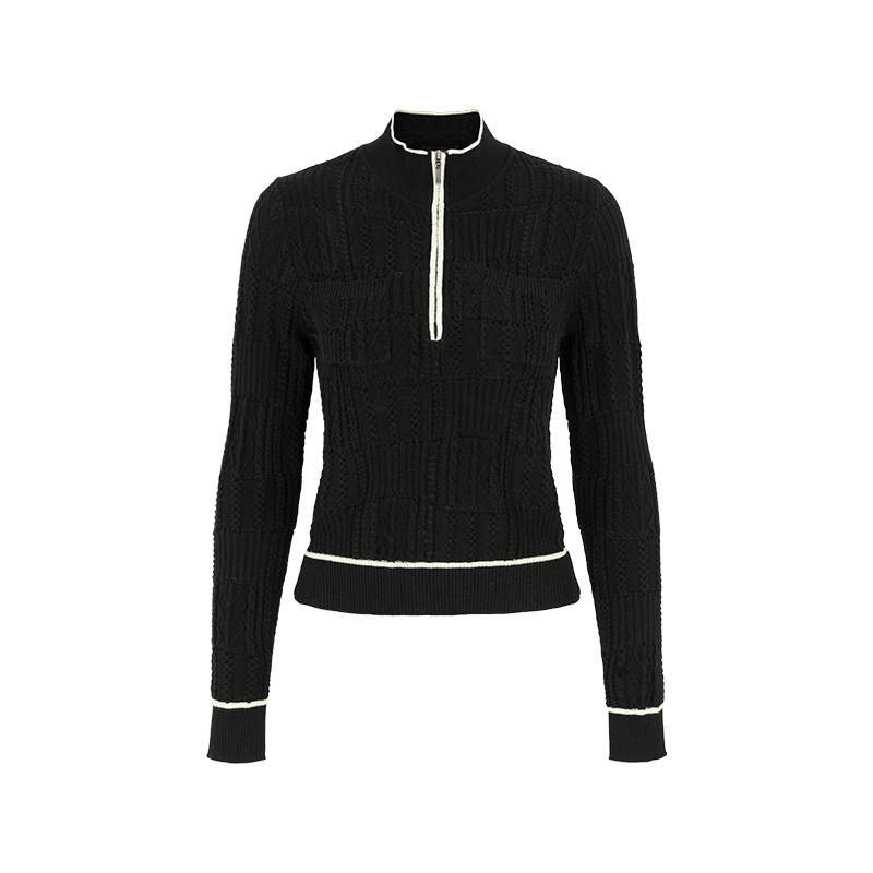 MARYLING玛俪琳冬季新品黑白拉链半高领针织套头衫A1EHW03190