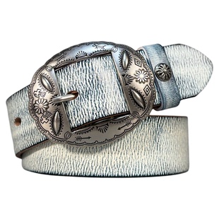 头层牛皮复古做旧白色擦蓝皮带男士女士真皮腰带2025年春新款小众