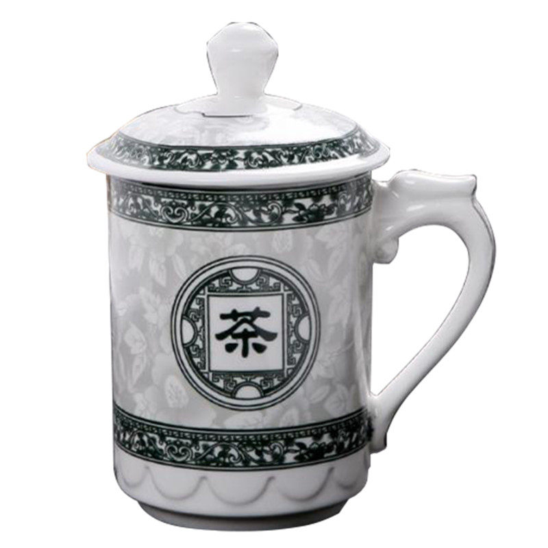新中式白瓷泡茶杯带盖会议杯
