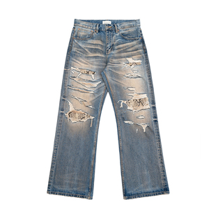 TBR 蛇年限定牛王 赤耳雪花底色内华达水洗破坏宽松直筒牛仔裤
