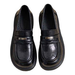 柒步森林手抓纹牛皮英伦小皮鞋学院风JK制服乐福鞋子女单鞋秋新款