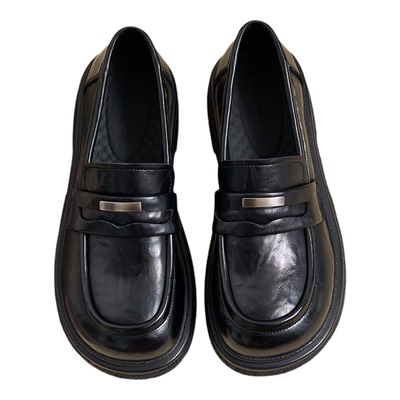 柒步森林手抓纹牛皮英伦小皮鞋学院风JK制服乐福鞋子女单鞋秋新款