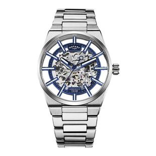英国ROTARY劳特莱自动机械表男士手表全镂空夜光钢带男友新年礼物