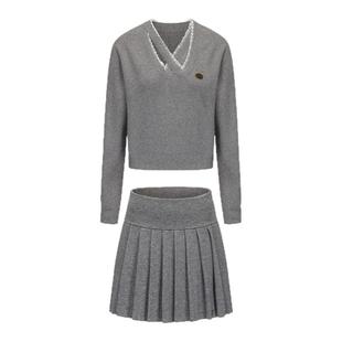 LACERTA2025秋季新款羊毛针织毛衣百褶半裙套装女学院风两件套