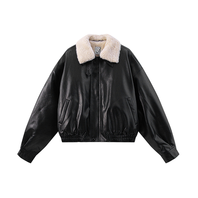 COLN极简风羊羔毛翻领皮衣