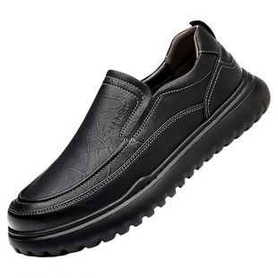 木林森男鞋秋冬休闲皮鞋男真皮男鞋宽松软底软面一脚蹬手工缝线鞋