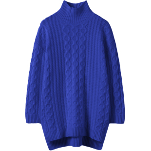 半高领羊绒衫女100纯山羊绒加厚新品宽松慵懒风中长款毛衣女秋冬