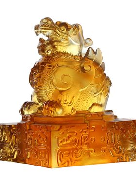 工艺琉璃貔貅书法刻字印章摆件