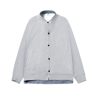 嘿马七作日系复古格子拼接假两件外套男士潮百搭时尚舒适上衣
