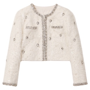 AZZHEN【小香攻陷】法式重工定钻粗花呢小香风外套羽绒服精致名媛