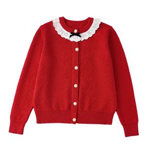 不一样特别的亲子装高端洋气秋冬一家三四口母子母女红色过年毛衣