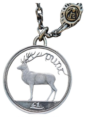 英国爱尔兰一磅硬币手工镂空吊坠复古饰品男士圆牌项链嘻哈毛衣链