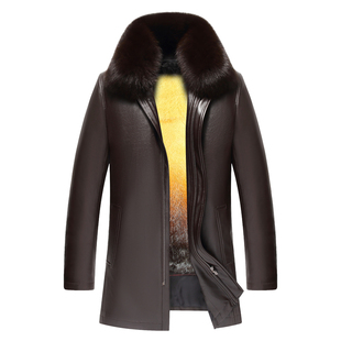 冬季海宁中老年真皮皮衣男爸爸装加绒加厚绵羊皮皮夹克貂皮草外套