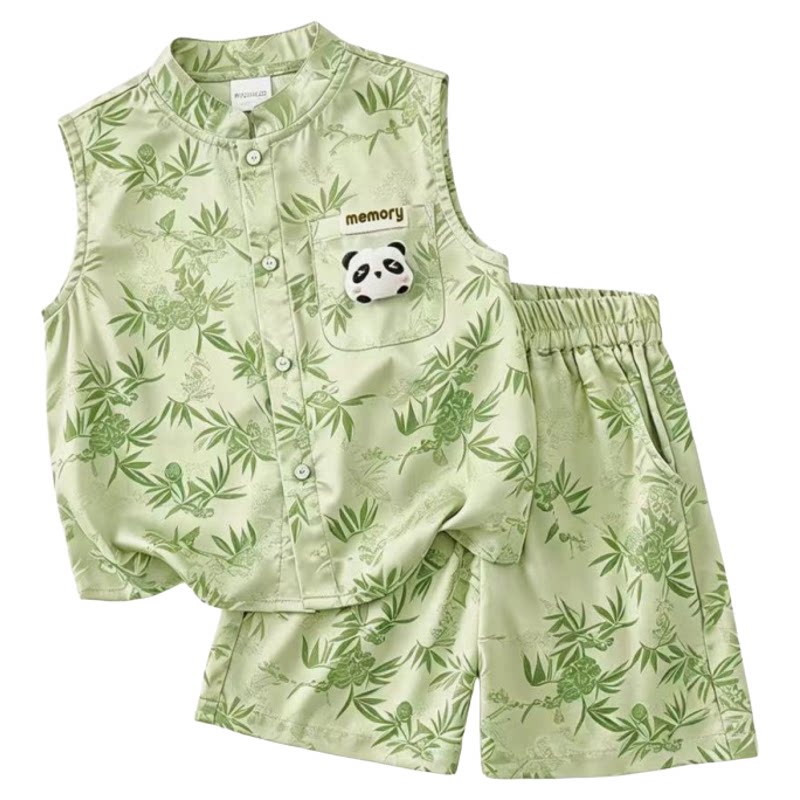 男童夏套装薄款背心短裤休闲二件套中式风宝宝外出服夏季婴儿衣服