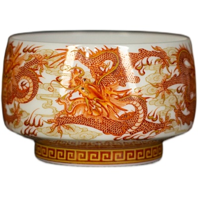 归舟草堂矾红描金五龙主人杯手绘瓷器茶具茶杯陶瓷玉泥品茗杯茶室