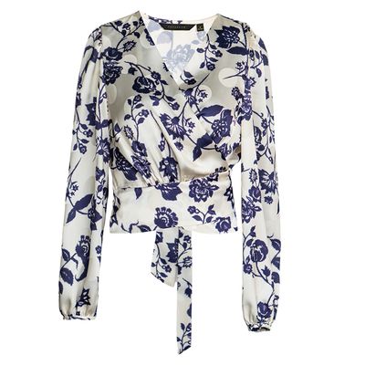 罗衣法式泡泡袖缎面衬衫