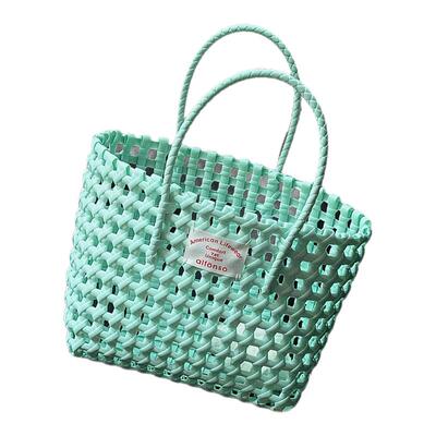 2025春夏镂空马卡龙色编织手提菜篮子度假风包包沙滩手拎法式女包