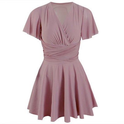 遮手臂大码胖mm短袖裙式连体泳衣