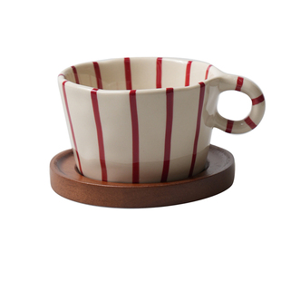 舍里复古条纹马克杯家用陶瓷咖啡杯办公室水杯情侣对杯拉花专用杯