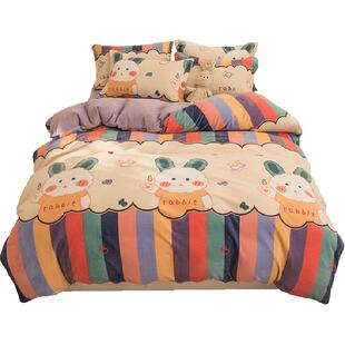 无印良品卡通儿童床上牛奶珊瑚绒四件套2026新款冬季加绒床单被套