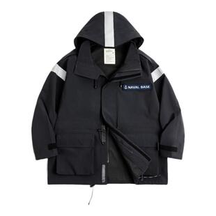 马登工装美式复古中长款海军派克风衣宽松防风连帽夹克外套男春