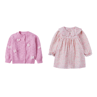 女童连衣裙春装2026新款春秋儿童公主裙宝宝韩版针织衫碎花裙套装