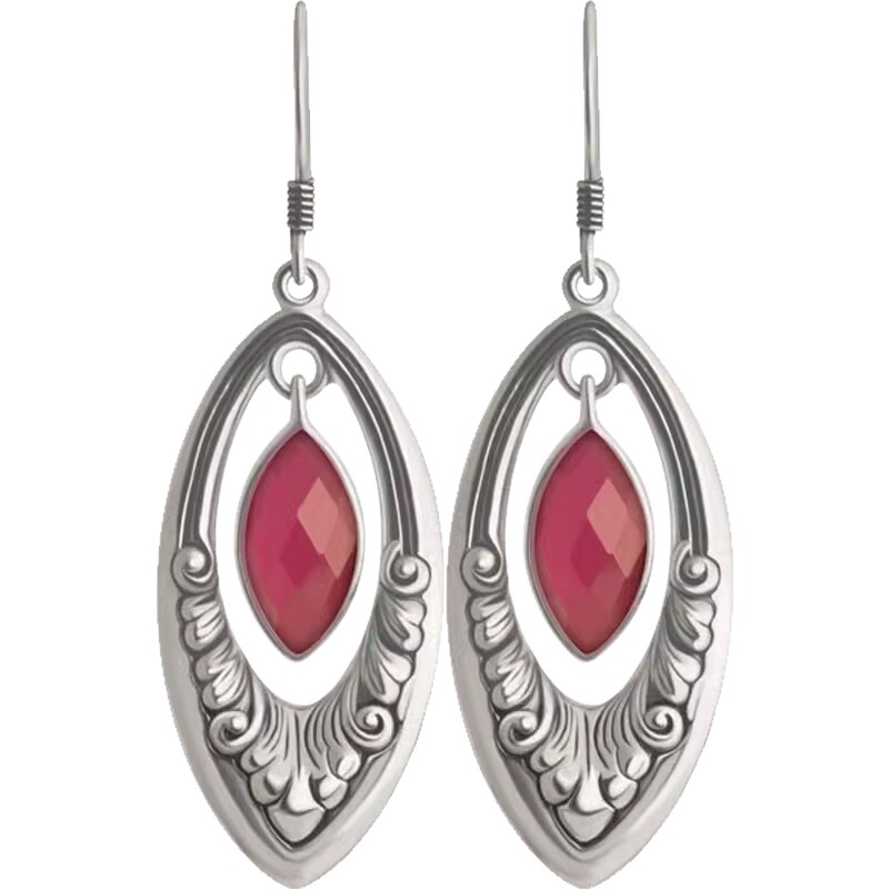 PIRATESHIP/海盗船银饰925银马眼合成红宝石水滴耳坠时尚耳饰