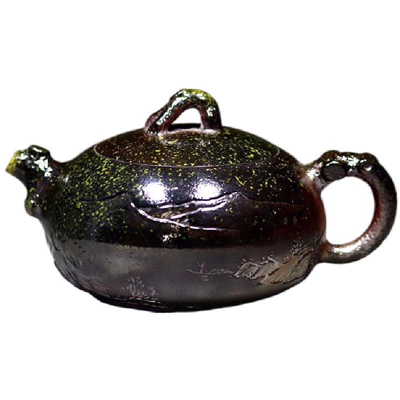 新品坭兴陶柴烧仿生贵妃壶名家纯手工茶具家用泡茶壶中式复古茶壶