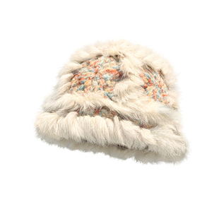 兔毛针织醒狮帽女冬季保暖毛绒绒显脸小渔夫帽加厚防寒大头围盆帽