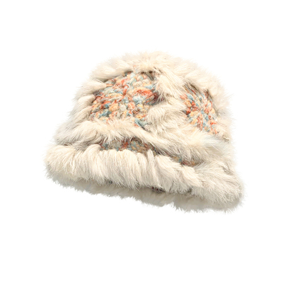 兔毛针织醒狮帽女冬季保暖毛绒绒