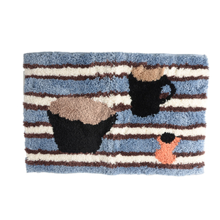 oakliving溪水地毯卡通图案入户地垫家用防滑脚垫进门地毯蓝白色