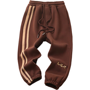 男童冬季加绒运动裤2023新款儿童复合绒冬棉裤中大童宽松保暖卫裤